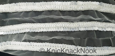 White Net Lace With White Sequins and Beads, Exclusive Laces, Sequinned Trimming